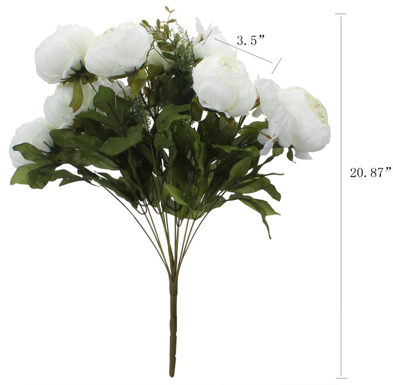 Duovlo باقة Duovlo Springs Flowers من الحرير الاصطناعي الفاوانيا لتزيين المنزل والزفاف حزمة من 1 (أبيض ربيعي) - Image 2